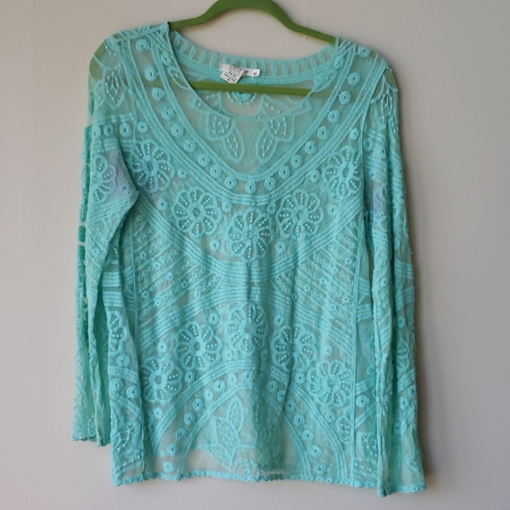 Aqua Full Lace Long Sleeve Top